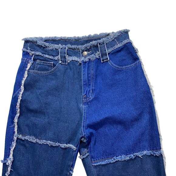 Shein Women Patchwork Medium Wash Dark Wash Denim Jeans Sz 31 x30 High-Rise - Picture 2 of 11